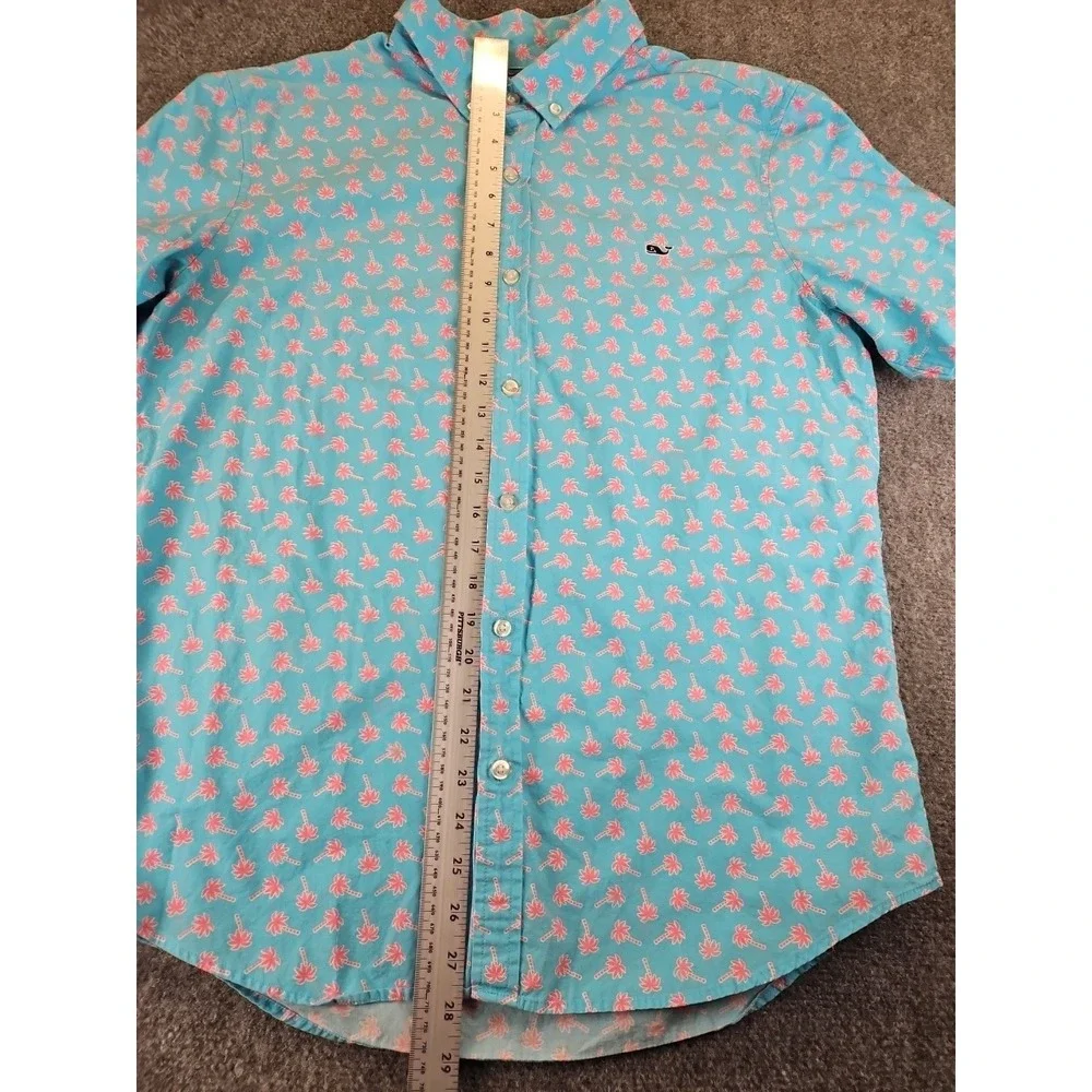 Vineyard Vines Mens L Slim Fit Whale Shirt Blue Pink PalmTrees Short Sleeve 1392 - Picture 8 of 13